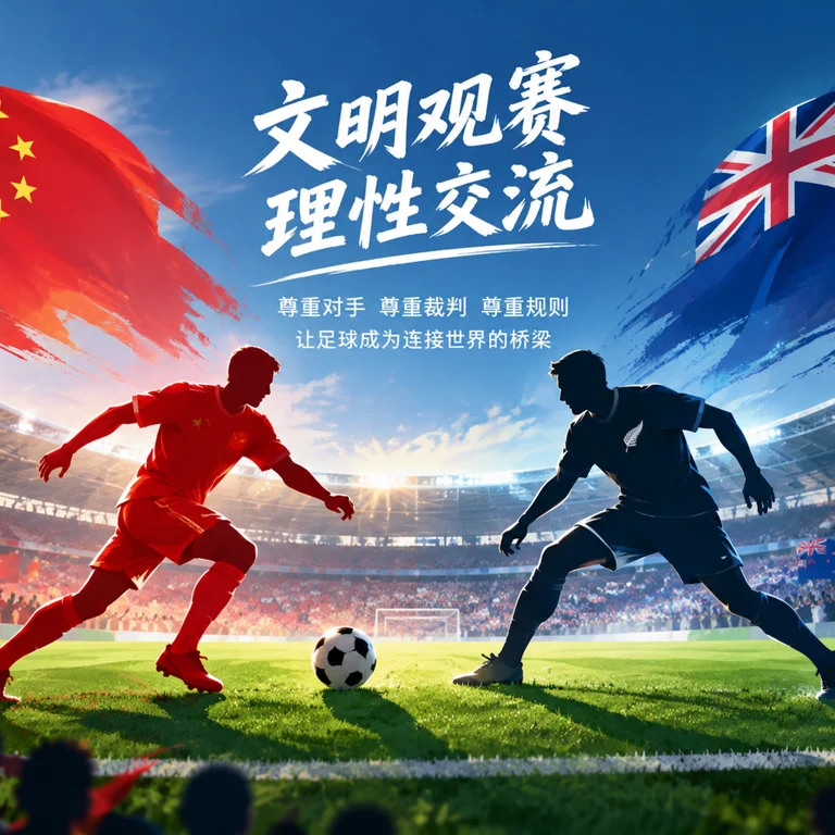 国足对阵新西兰赛事前瞻与文明观赛主题画面