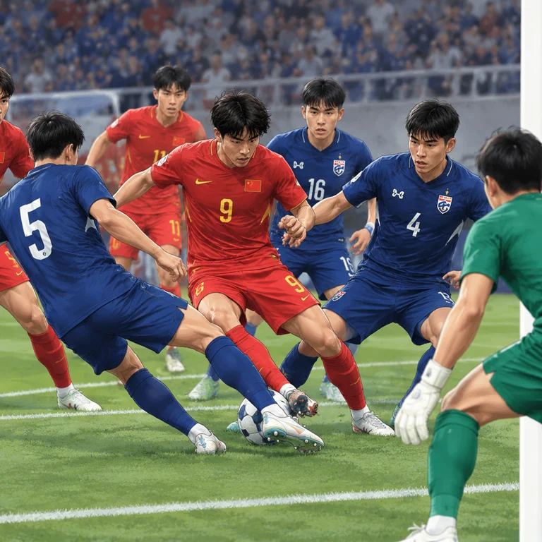 中国U23国足对阵泰国队的半场战术观察示意图